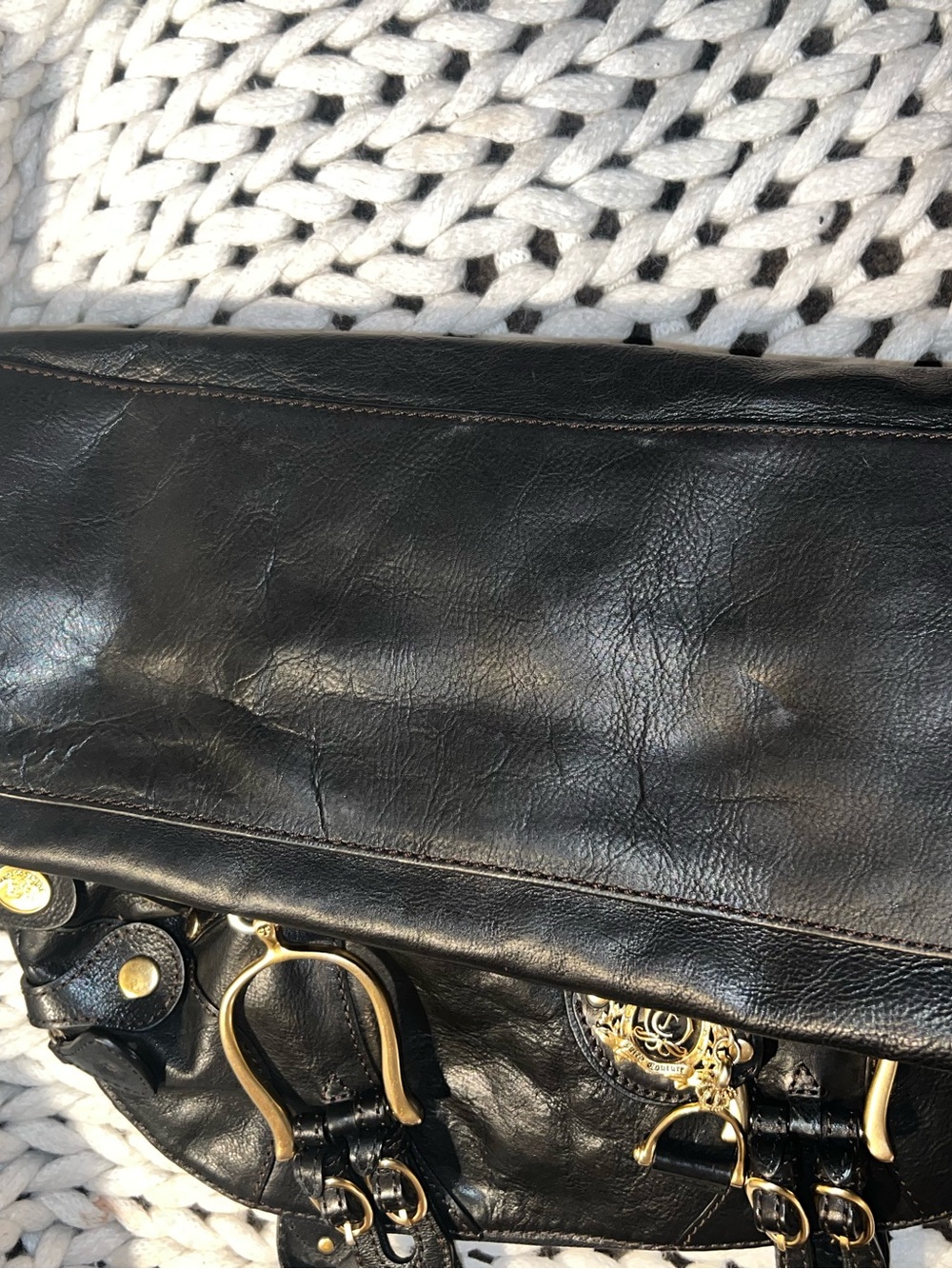 Black Leather Structured Tote with Gold Hardware - Picture 6 of 10